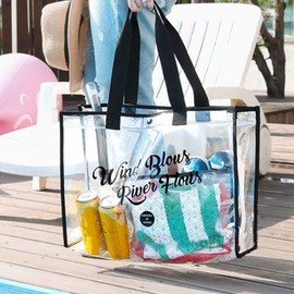 QANYEGN PVC Transparent Beach Bag, Clear Tote Bag, Outdoor Portable Transparent Beach Bag with handles Suitable for Many Occasion