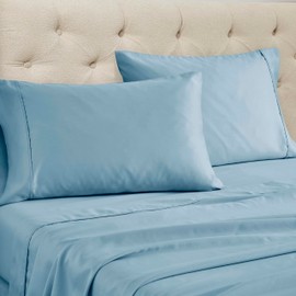 Superior 1400-1500 Thread Count Cotton Rich Sheet Set, Heavyweight Daily Bedding, Modern Decor, Includes 1 Elastic Deep Pocket Fitted Bedsheet, 1 Flat Sheet, 2 Pillowcases, California King Size, Blue