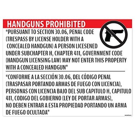 "Handguns Prohibited" Section 30.06 Poster - 18x24 Window Cling - Inside Facing Out
