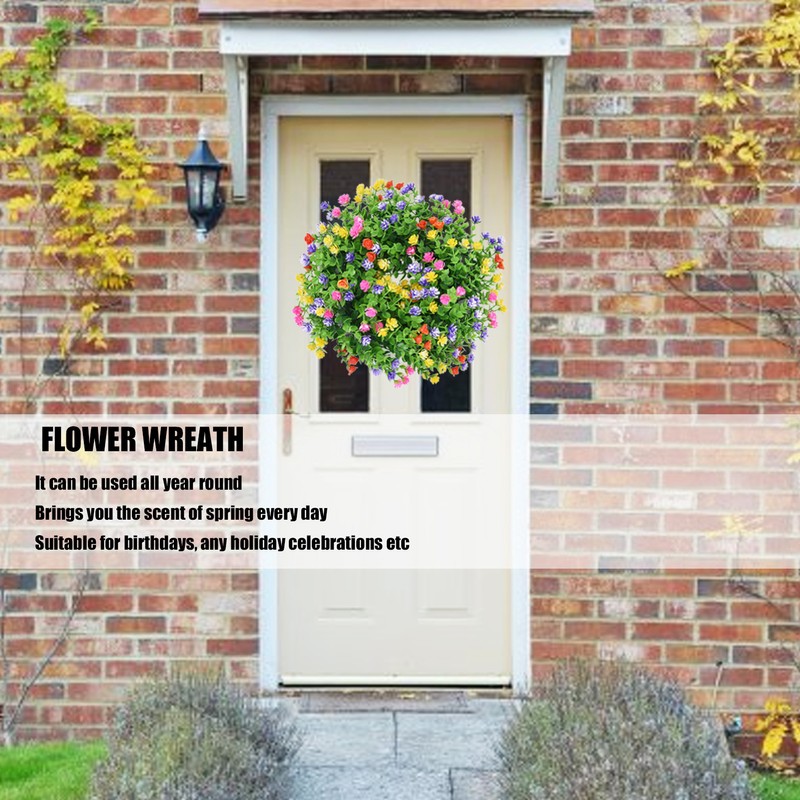 Flower Wreath Spring Babysbreath Faux Round Flower Wreath for Living