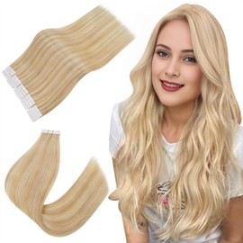 Easyouth #27P613 Real Hair Tape-In Brazilian Extensions, Ombre Mix of Honey Blonde and Medium Blonde, 50 cm, 50 g