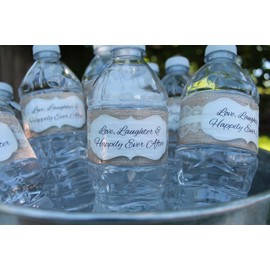 24 Burlap and Lace Waterproof Water Bottle Labels | Rustic, Shabby Chic, Vintage, Country Wedding |(Magenta (Hot Pink))