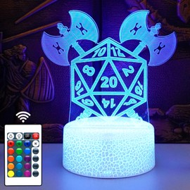 DND Night Light Decor Lamp for Dungeons and Dragons Gifts, 16 Color Fantasy D20 Dice Light with Remote Control for D&D Game Room/Party/Desk/Home/Table Decorations Ornament, Nerdy DM & RPG Player