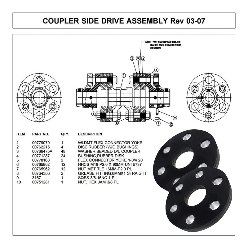 Haiouus 00762215 Ro-tary Cutter Flex Coupler Rubber Pad/Disc Kit, Compatible