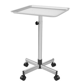 Salon Tray on Wheels,Tattoo Rolling Tray,Salon Color Tray Adjustable Height,Hair Stylist Tray,Premium Aluminum Tray Cart,Rolling Tray Table for Medical Dental Spa,Silver