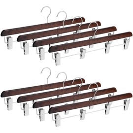 DoubleFill 8 Pcs Kilt Hanger 20 Inches Wooden Duty Skirt Hangers with 4 Clips for Closet (Nut Brown)