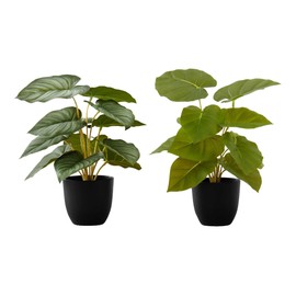 Heemab Artificial Plant Set of 2, 13-Inch Tall Epipremnum with Black Pots, Indoor Faux Greenery for Decor