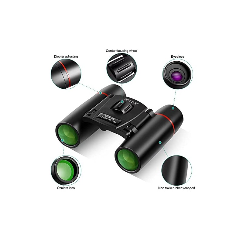 POLDR 12X25 Small Binoculars with Clear Vision, Pocket Binoculars Compact