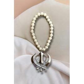 Santosh Jewellers™ Sikh Religious Symbol Khanda Sahib Idol Gold Plated for Home Décor Car Dashboard Rear Mirror Mandir Pooja Murti Temple Puja Office Table Showpiece, Large, Silver