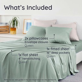 Bambaw 100% Viscose Derived from Bamboo Sheets Queen Size Deep Pocket Set – 4pcs Hotel Luxury Bedding Set, Fits Up to 16'' with Elastic Corner Straps, Ultra Soft Cooling Sheets Queen Size (Sea Glass)