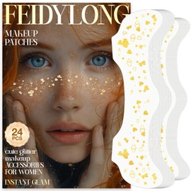 FeidyLong Glitter Freckles, 24 PCS Gold Face Glitter Makeup Accessories, Face Glitter Tattoos Makeup Patches for Women, Fake Freckles for Festival Rave