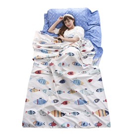 TRIWONDER Sleeping Bag Liner Camping Sheet Travel Sheet Cotton Lightweight Sleeping Sack for Camping, Traveling, Hotels & Backpacking (Light Blue, L -70.9x90.6 in)