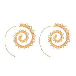 Bohemian Spiral Hoop Earrings for Women Vintage Geometric Earrings 80s Earrings Cute Heart Pull Through Earrings Fashion Christmas Jewellery Gifts (Gold)