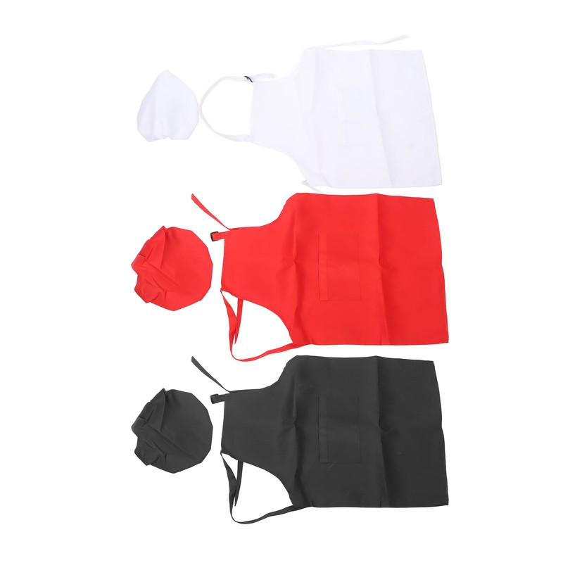 3 Set Kids Apron and Chef Hat Red Black White