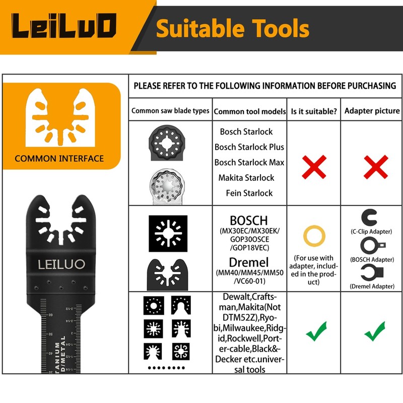 LEILUO 50 Pcs Multitool Blade for Wood Nails Drywall Titanium