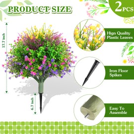 Yunlly 2 Pcs Artificial Faux Flower with Spikes 24.8 Inch Realistic UV Resistant Faux Flowers Plants with Ground Spike for Indoor Outdoor Garden Yard Spring Summer Wedding Decoration