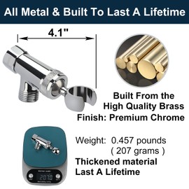 All Metal Shower Head Holder And Hose Extra Long 6 ft, Brass Adjustable Handheld Shower Arm Bracket, Hand Held Showerhead Mount C-Style Premium Chrome