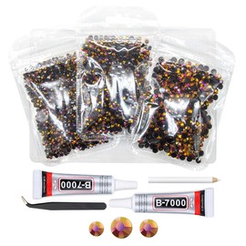 qiipii Golden Rose AB Resin Rhinestones w B7000 Jewelry Glue for Bedazzling 3mm 4mm 5mm Flatback Jelly Stones Bulk for Crafting SS10 SS16 SS20 Diamonds Crystals Gems for Nails Face Tumblers DIY Crafts