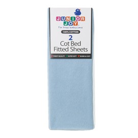 Junior Joy Cot Bed Fitted Sheets, 100% Cotton, Oeko-Tex Standard 100, Soft and Breathable, 70 x 140cm, for Baby and Toddler, Pack of 2 - Blue