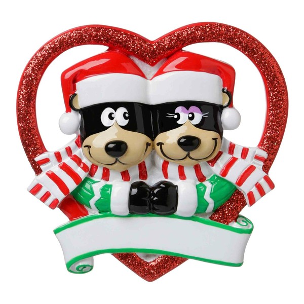 PolarX NEW BLACK BEAR COUPLE IN GLITTER HEART Personalized Christmas