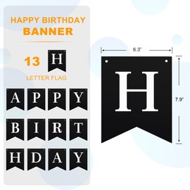 Black Happy Birthday Banner - Black Hanging Backdrop Sign With White Letters, Happy Birthday Sign Bunting Decorations For Men Women Kids Baby Shower Party Supplies (13pcs)