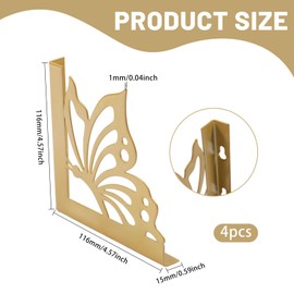 GLOBLELAND 4 Stück Gold Schelfbrackets 4,6 Zoll Eisen Schmetterling Dekorationsschelfbrackets Heavy Duty Antik Metall Floating Storage für Wand Küchenzimmer Dekorationsregal Schelfen
