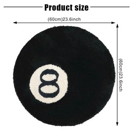 Lotvic 8 Ball Rug, 60cm Circle Rug, Black Round Tufting Soft Rug, Anti-Slip Flocking Floor Mat, Washable Aesthetic Billiard Ball Carpet, Cool 8 Ball Rugs for Bedroom Living Room Bathroom Decoration