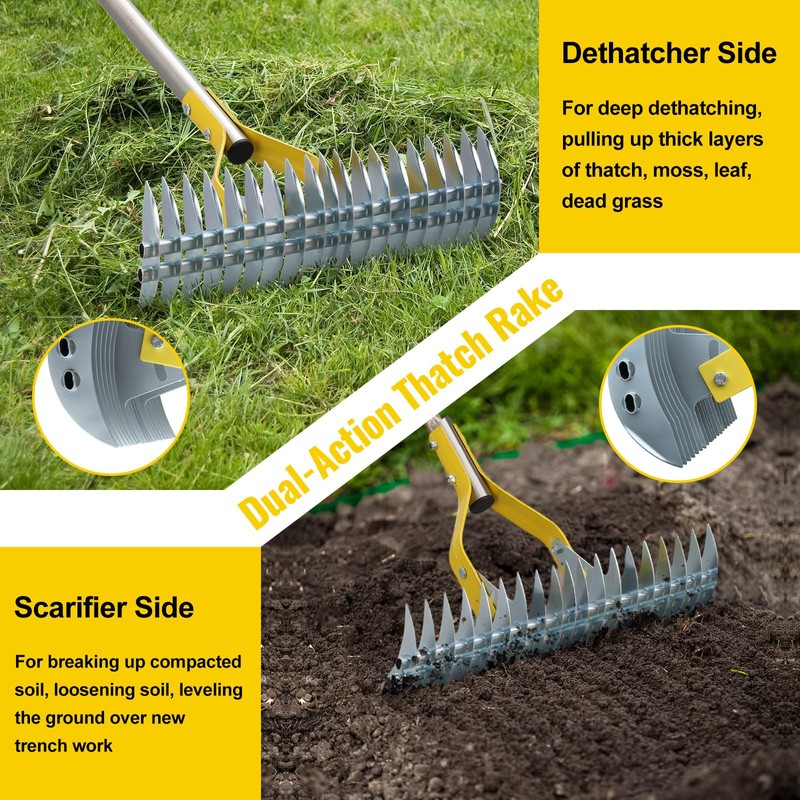 Garden Leaf Rake: Dual Function Thatching Rake for Lawn Dead