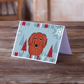 Winter Holiday Longhair Red Dachshund Greeting Cards and Envelopes Pack of 8