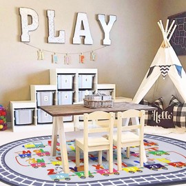 HiiARug Kids Carpet Playmat Rug ABC Alphabet, Numbers, Train and Road Themed Play Rug Educational Classroom Rug Play Mat for Kids Bedroom,Toddler Classroom and Baby Playroom Decor(Grey, 3'3" x 5')
