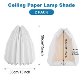 LDXDRU 2 Pack Ceiling Paper Lamp Shade, 33 x 38cm White Hanging Handmade Paper Lampshade, Modern Origami Lantern Light Shade for Kitchen Bedroom Living Room Restaurant Hotel