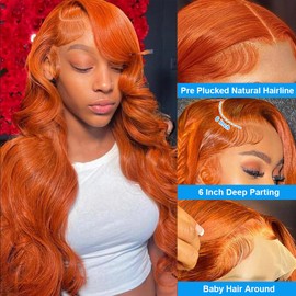 Ginger Orange Lace Front Wigs Human Hair Body Wave 13x6 HD Lace Front Wigs Ginger Wig Human Hair 180 Density Transparent HD Lace Frontal Glueless Wigs Pre Plucked With Baby Hair 24 Inch
