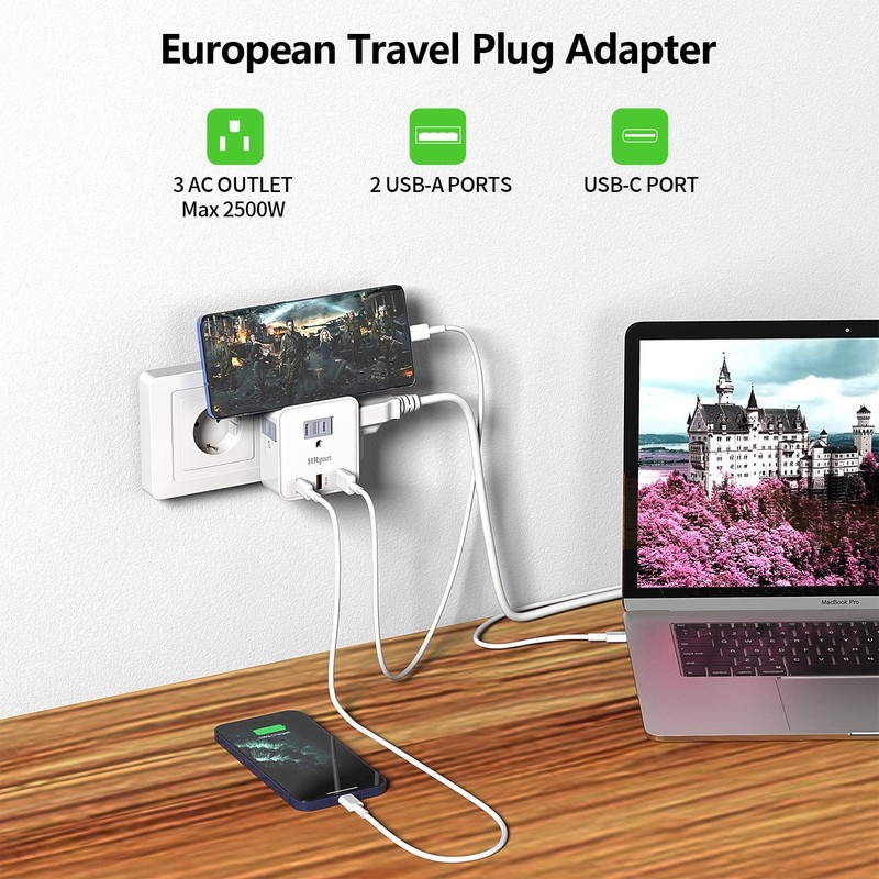 [2 Pack] European Travel Plug Adapter,HRpart International Power Adapter,with 20W