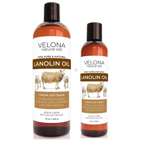 Lanolin Oil USP Grade by Velona - 24 oz | 100% Pure and Natural Carrier Oil | Refined, Cold pressed | Skin, Hair, Body & Face Moisturizing | Use Today - Enjoy Results