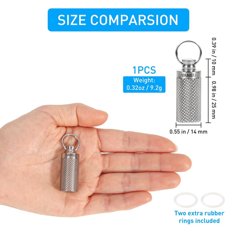 VANSU Titanium Waterproof Keychain Pill Holder Container,Portable Mini Size Pill
