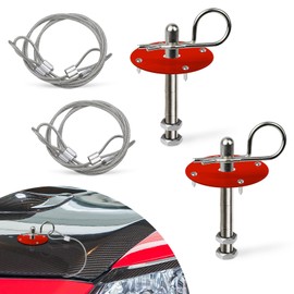 Hbxdeco 2PCS Hood Pin Kit for Car, Stainless Steel Car Hood Lock Kit with Racing Lanyard, Quick Release Car Hood Cover Latch Hood Pins to Reduce Shaking, Universal Hood Pins Lock Clip Kit (Red)