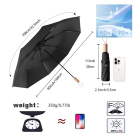 erised's bifrost Minimalist Nordic Style Small Sun Protection for Folding Umbrella 8 Ribs Travel Outdoor UV Protection Wooden Handle Suitcase Compact Pocket Umbrella Women and Children, black