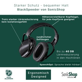 SonicShop BlackSpeeder Ear Protectors - Adjustable Noise Protection Headphones - Dampens Noise & Protects Hearing - Hearing Protection Adults and Children - Hearing Protection, Ear Protection, black