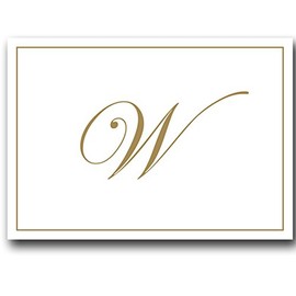 Gold Embossed Initial Note Cards Letter W Boxed Set of 8 Cards and Envelopes