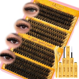 320PCS Lash Clusters 60+70+80+100D Lash Extension Kit Mixed Length 10-16mm, Thick Eyelash Clusters with Bond And Seal Lash Glue and Lash Tweezers Easy DIY at Home(60+70+80+100D KIT)