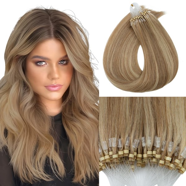 Elailite Extensions Echthaar Microring Loop Extensions #12P613 Goldbraun mix Bleichblond