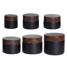 Miayon 6Pcs Small Travel Lotion Containers with lids Glass Sample Empty Round Cosmetic Jar Bottles for Creams Makeup Lotion Toiletries Storage (Black, mixed size)