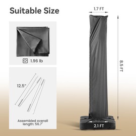 CoolCover by Han Patio Umbrella Cover UV Resistant Outdoor Offset Cantilever Umbrella Covers with Zipper and Rod, Grey