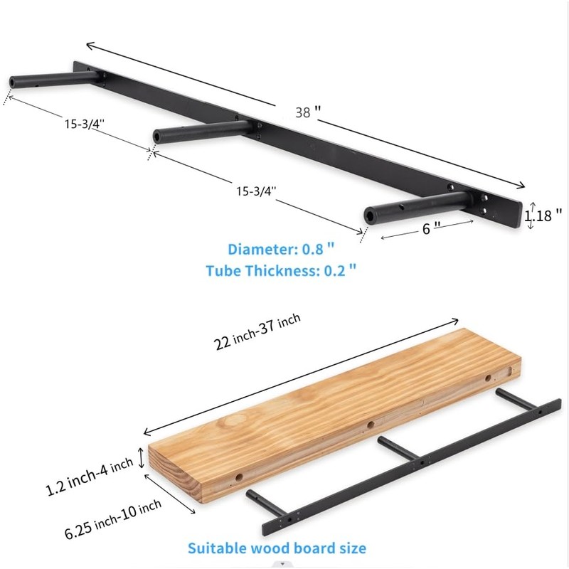 FIRMETAL Heavy Duty Floating Shelf Bracket 38 inch, Hidden Shelf