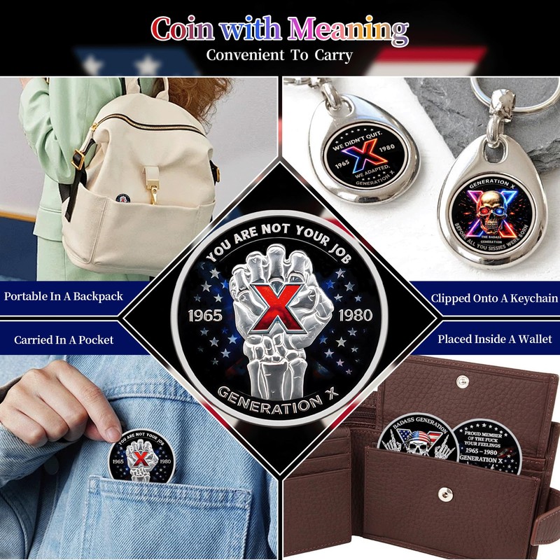 GEN X Skull Challenge Coin, Vintage Skeleton Design Collectible Coin,