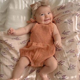 LifeTree Baby Swaddle Blankets Girls, Organic Muslin Swaddle Blankets Unisex Swaddling Wrap Receiving Blanket Neutral for Newborn, Organic Cotton, Large 47 x 47 inches, Lavender & Mauve