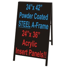NEOPlex 24" x 42" Black Powder Coated Steel Sidewalk Sandwich Board A-frame Sign w/Black Acrylic Plexiglas Insert Panels
