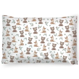 PinkZebra Children's Pillowcase 40 x 80 cm 100% Cotton Cushion Cover Boys Oeko-Tex Standard 100 Children's Covers with Zip Bear and Deer