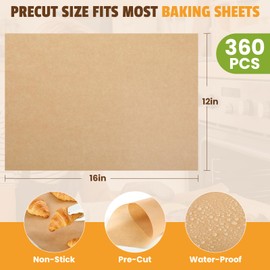 CAREGY 360Pcs Unbleached Parchment Paper Sheets, 12 x 16 Inch,Precut Non-Stick Parchment Paper for Baking,Cooking, Grilling, Air Fryer and Steaming,Fit for Half Sheet Pans