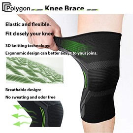 Polygon Knee Support Brace 2 Pack for Men and Women, Knee Compression Sleeve for Running, Weightlifting, Gym, Workout, Sports (Large)